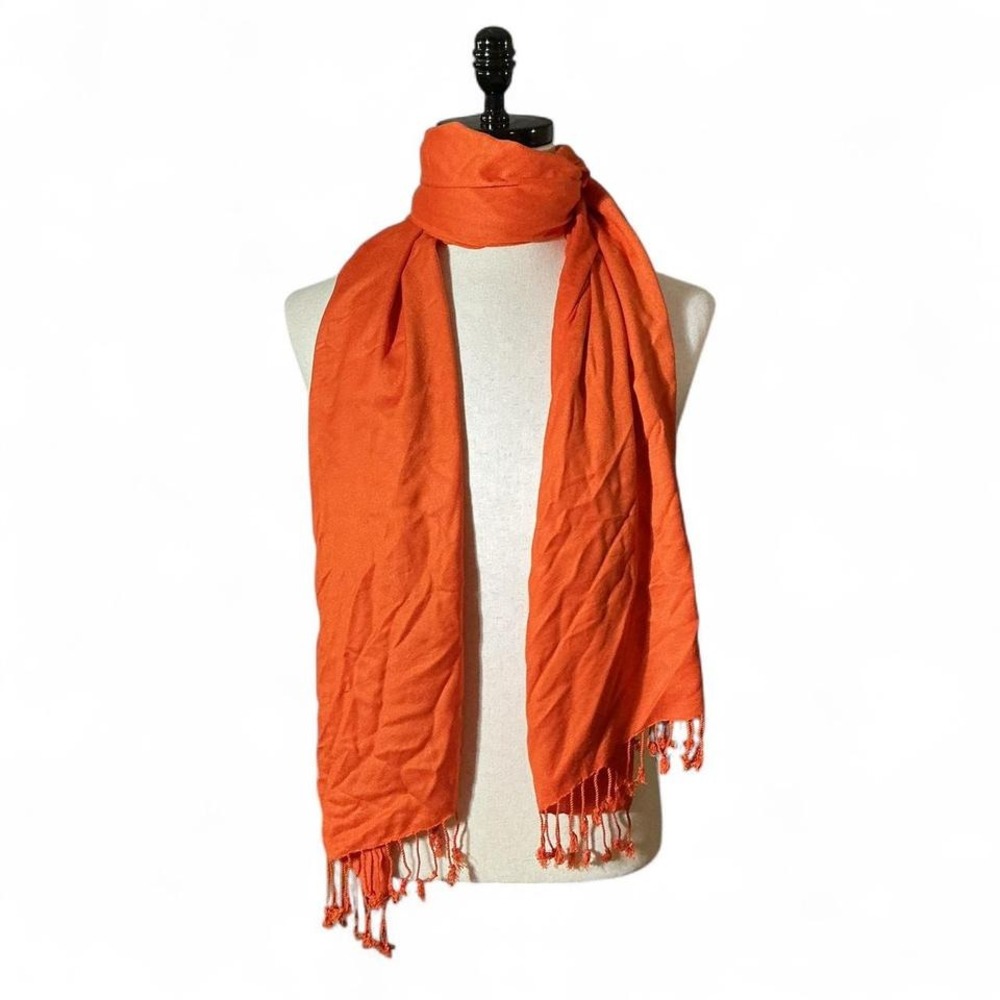Orange Pashmina Silk‎ Scarf Shawl Tassel Handmade Nepal Women's Accessories